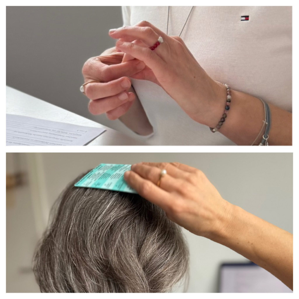 Kinesiologische Testung mit der Ringmethode und Magnetanwendung am Kopf zur Lösung energetischer Blockaden