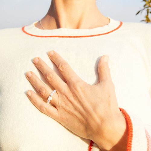 Eine linke Hand liegt in Großaufnahme auf dem Herzen. Das Bild steht für Selbstmitgefühl, innere Kraft und bewusstes Energiecoaching.